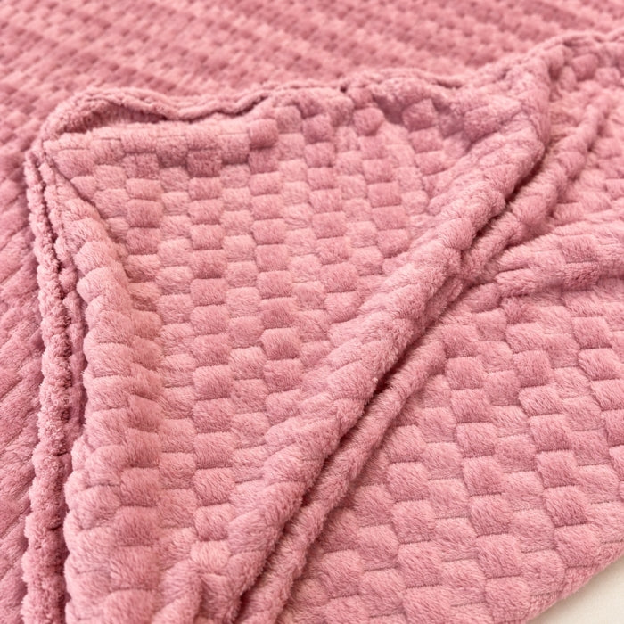 Ensemble Plaid Velours Rose Caress 240×220 cm avec 2 Coussins