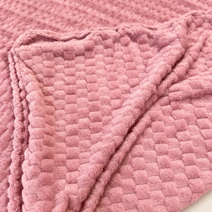 Ensemble Plaid Velours Rose Caress 240×220 cm avec 2 Coussins