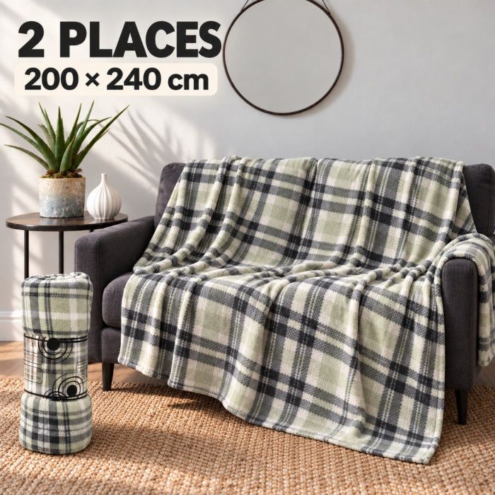 Plaid 2 Places à Carreaux Vert – 200 × 240 cm