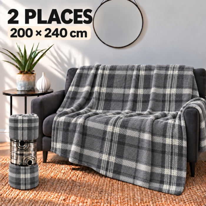 Plaid 2 Places à Carreaux Gris – 200 × 240 cm
