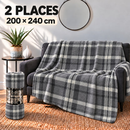 Plaid 2 Places à Carreaux Gris – 200 × 240 cm