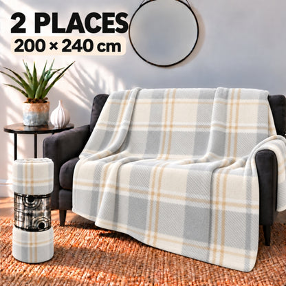 Plaid 2 Places à Carreaux Blanc – 200 × 240 cm
