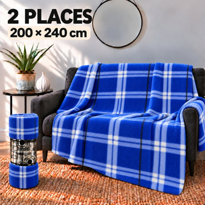 Plaid 2 Places à Carreaux Bleu – 200 × 240 cm