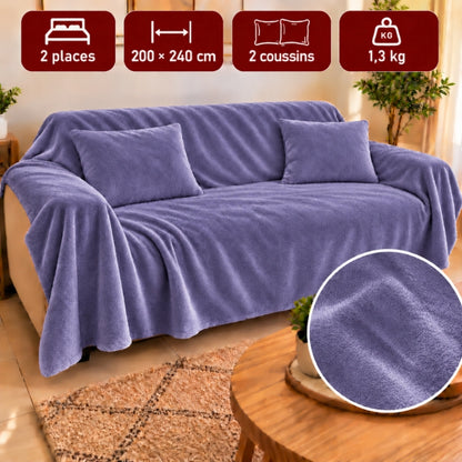 Ensemble Plaid Ultimate Violet 2 Places avec 2 Coussins – 240 × 200 cm