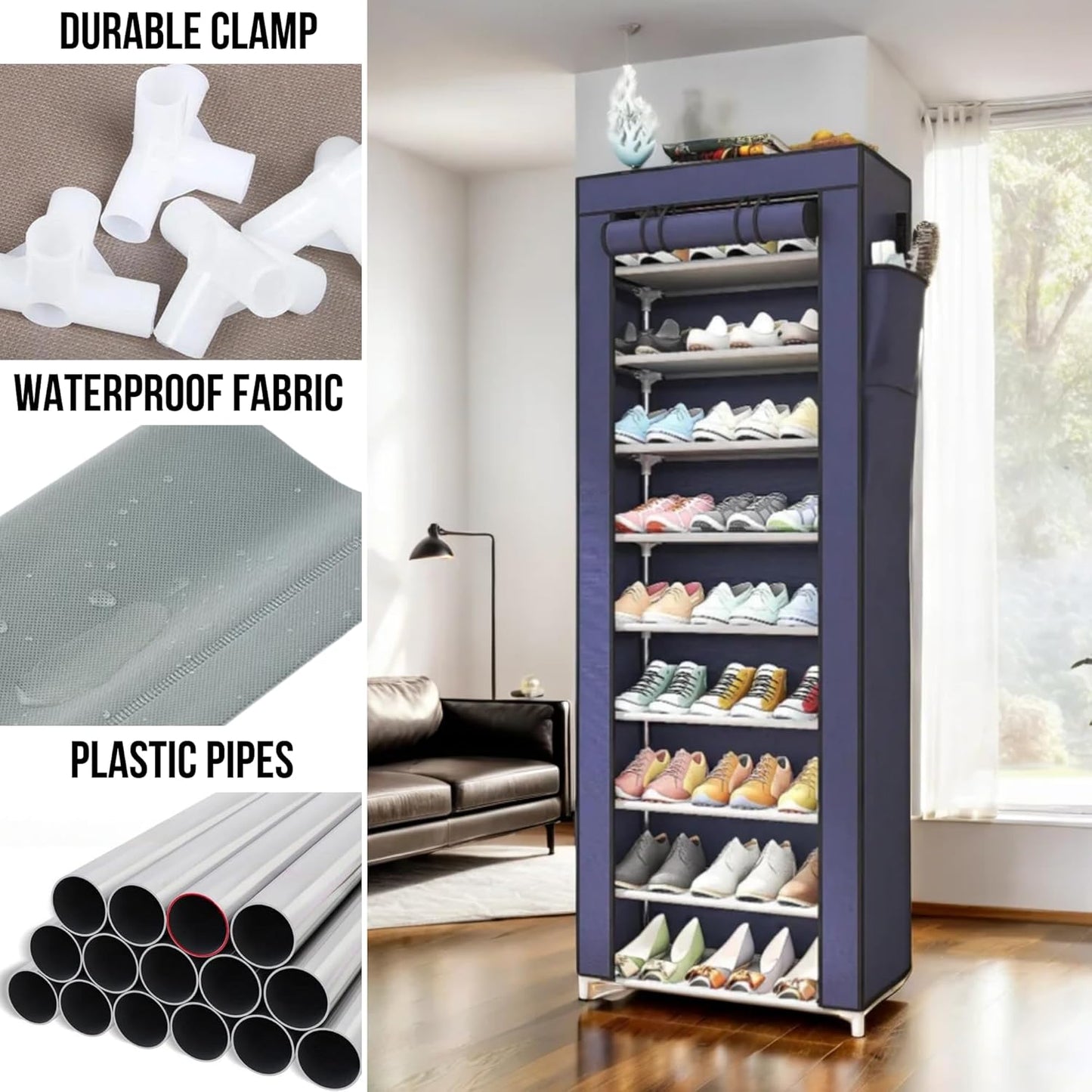 Étagère à Chaussures en Tissu à 9 Étages