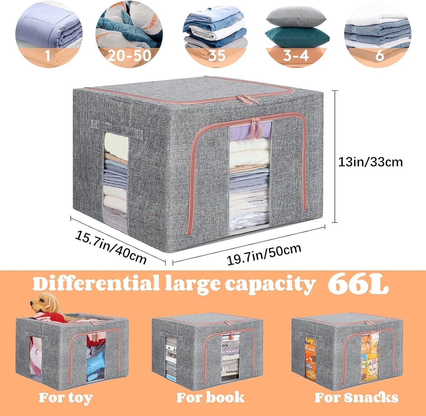 Boîte de Rangement Pliable pour Linge de Maison 66L (50 x 40 x 33 cm) Modèle 1