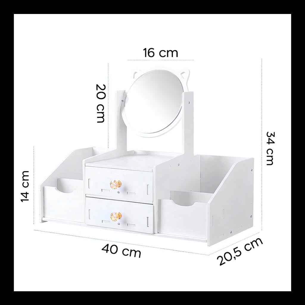 Mini Coiffeuse De Table Multifonction Avec Miroir Inclinable À 360° Et Tiroirs À Boutons Cristal