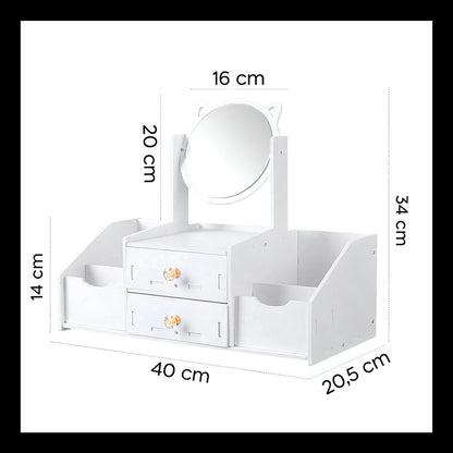 Mini Coiffeuse De Table Multifonction Avec Miroir Inclinable À 360° Et Tiroirs À Boutons Cristal