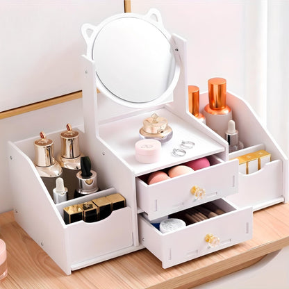 Mini Coiffeuse De Table Multifonction Avec Miroir Inclinable À 360° Et Tiroirs À Boutons Cristal