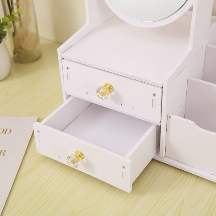 Mini Coiffeuse Blanche Avec Miroir Oreilles De Chat Inclinable À 360° Et Tiroirs À Boutons Cristal