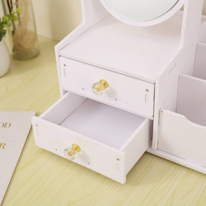 Mini Coiffeuse Blanche Avec Miroir Oreilles De Chat Inclinable À 360° Et Tiroirs À Boutons Cristal