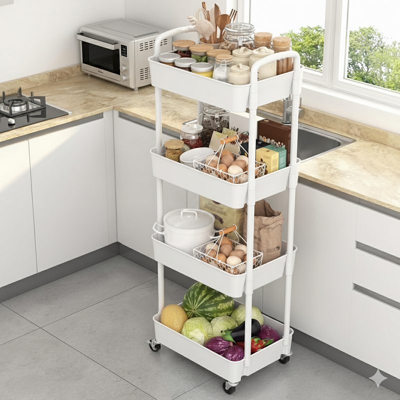 Chariot de Rangement De Cuisine Mobile à 4 Niveaux