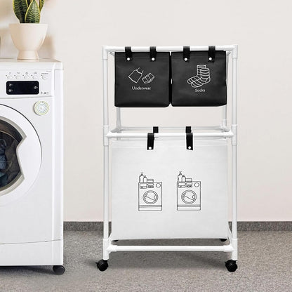 Panier à Linge Mobile Pour Vêtements à 4 Compartiments