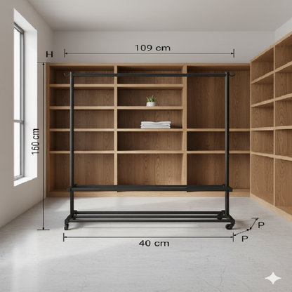 Portant vêtements Mobile à 3 Niveaux de Rangement