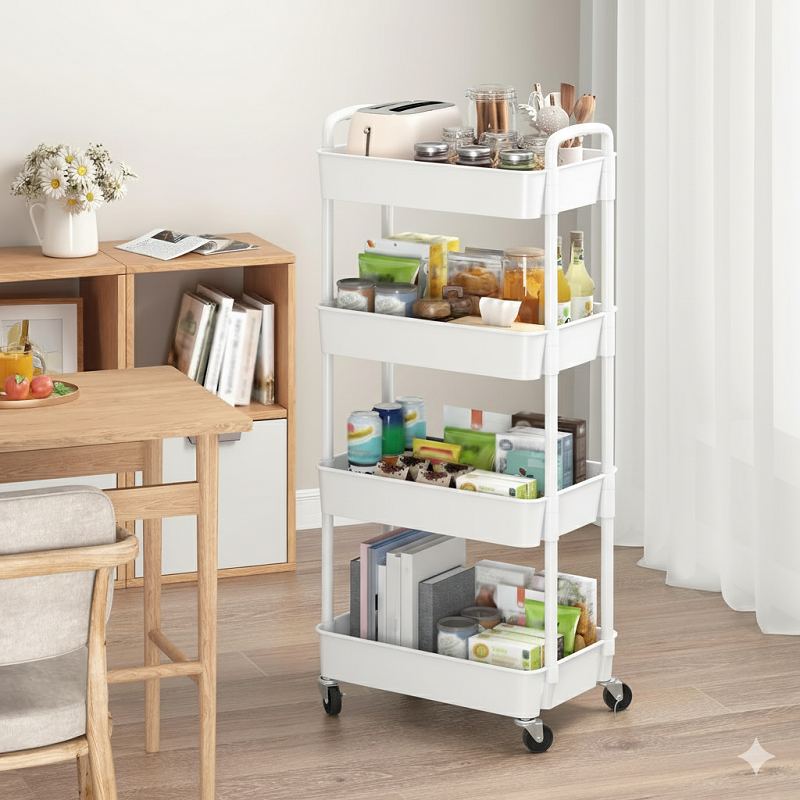 Chariot de Rangement De Cuisine Mobile à 4 Niveaux