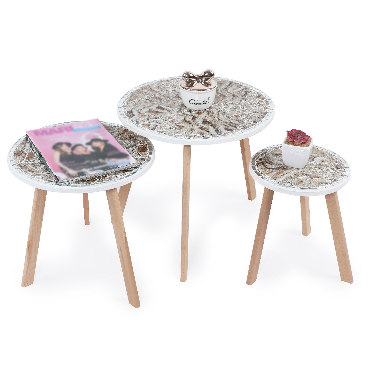 Série de 3 Tables Basses en Bois effet craquelé Motif 2