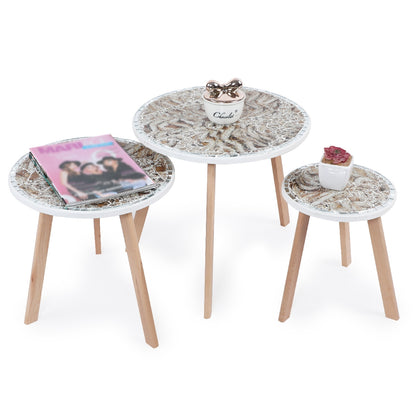 Série de 3 Tables Basses en Bois effet craquelé Motif 2