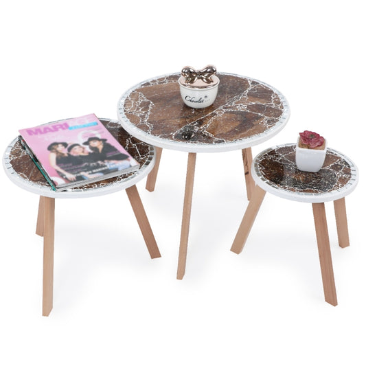 Série de 3 Tables Basses en Bois effet craquelé Motif 4