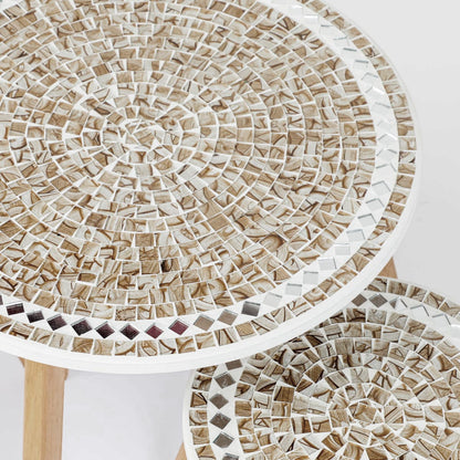 Série de 3 Tables Basses en Bois effet mosaïque Motif 2