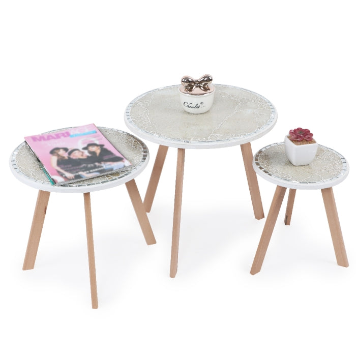 Série de 3 Tables Basses en Bois effet craquelé Motif 3