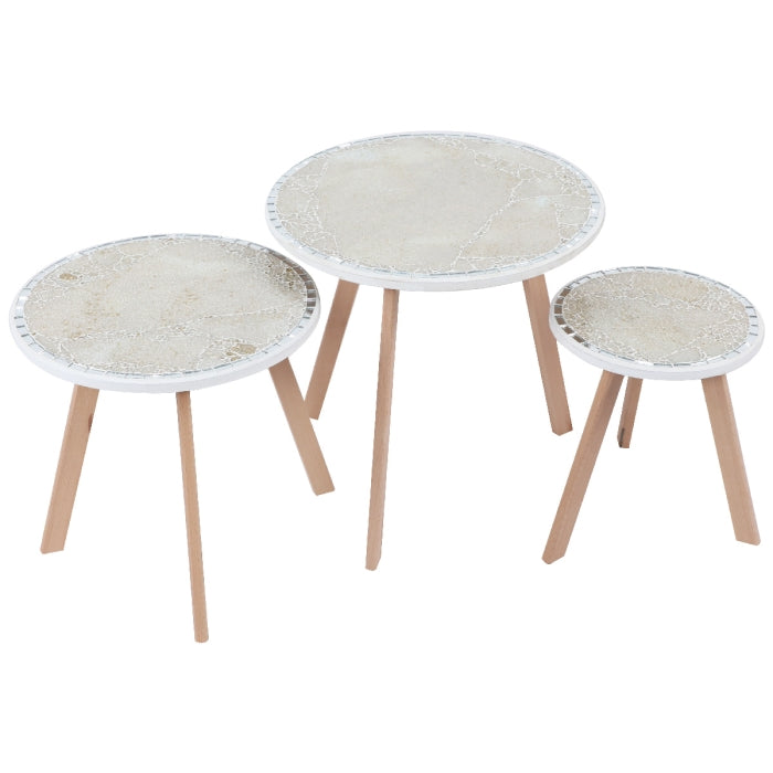 Série de 3 Tables Basses en Bois effet craquelé Motif 3