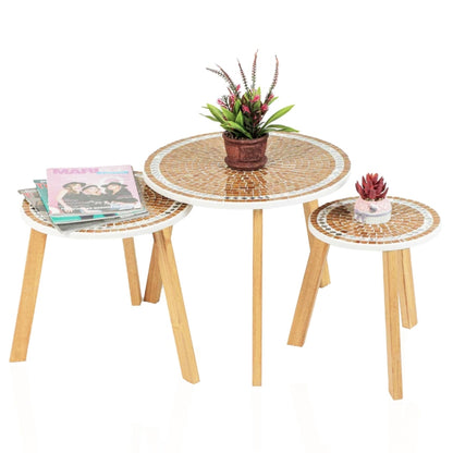 Série De 3 Tables Basses En Bois Effet Mosaïque Motif 1