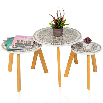Série de 3 Tables Basses en Bois effet mosaïque Motif 2