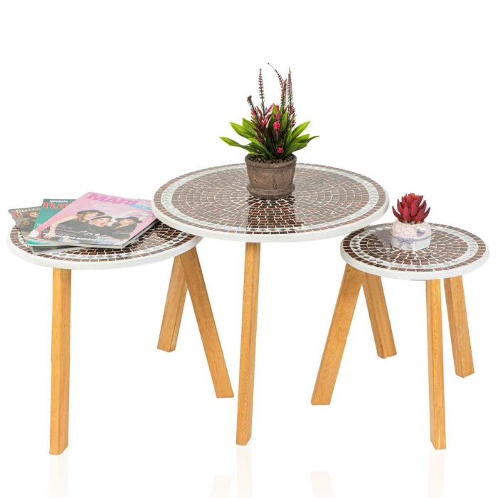 Série De 3 Tables Basses En Bois Effet Mosaïque Motif 3