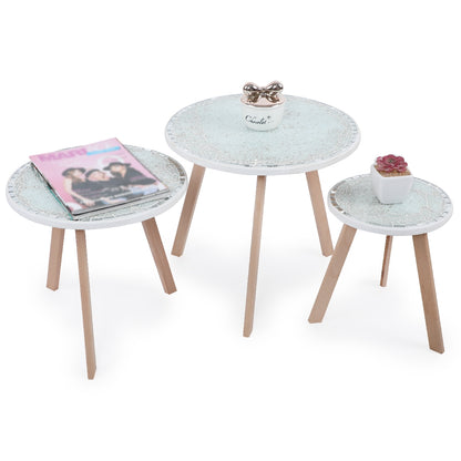 Série de 3 Tables Basses en Bois effet craquelé Motif 1