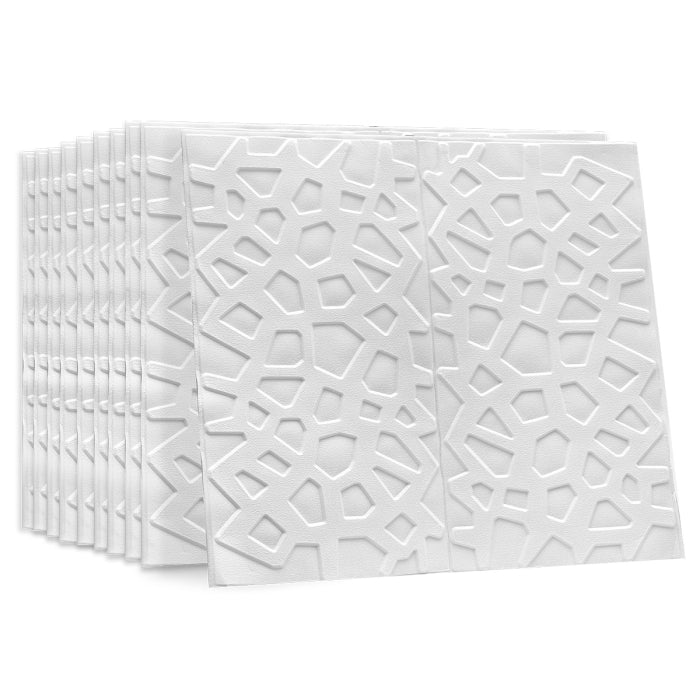 Pack De 10 Panneaux Muraux Adhésifs Anti-Humidité 3D 70*70 Cm Blanc