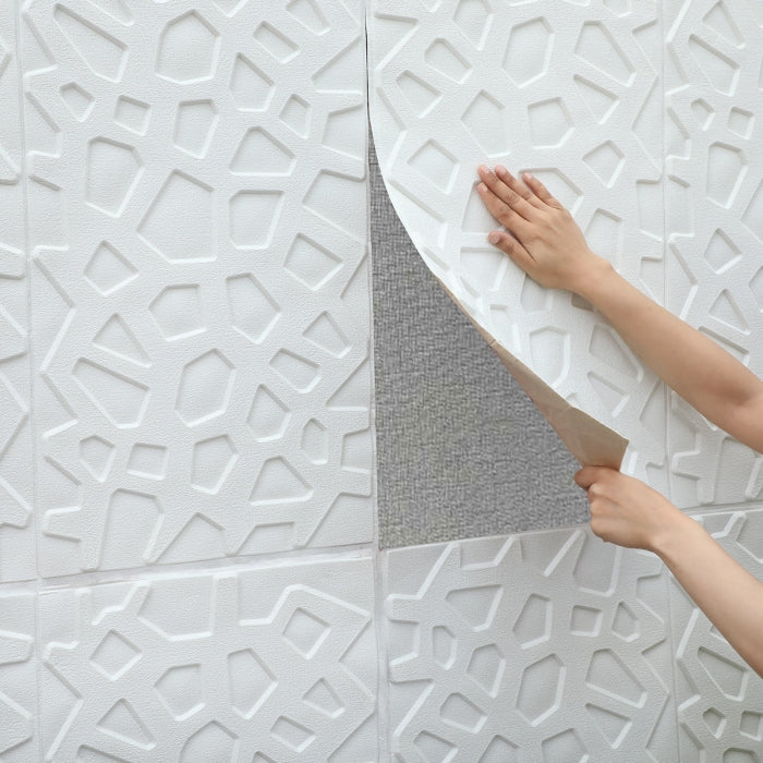 Pack De 10 Panneaux Muraux Adhésifs Anti-Humidité 3D 70*70 Cm Blanc