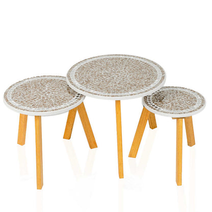 Série de 3 Tables Basses en Bois effet mosaïque Motif 2