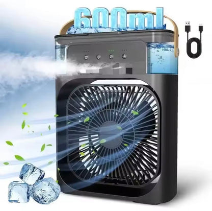 Climatiseur portable avec 3 vitesses de vent et 3 modes de pulvérisation avec veilleuse LED 7 couleurs