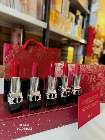 Coffret 5 Rouge à Lèvres Avec Sac Cadeaux Rouge