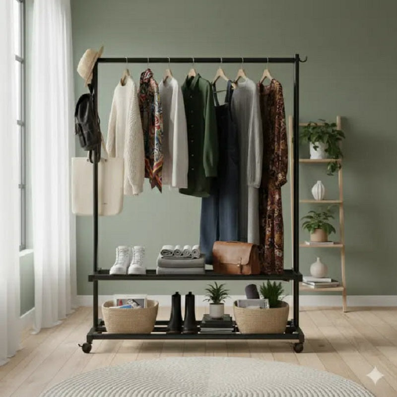 Portant vêtements Mobile à 3 Niveaux de Rangement
