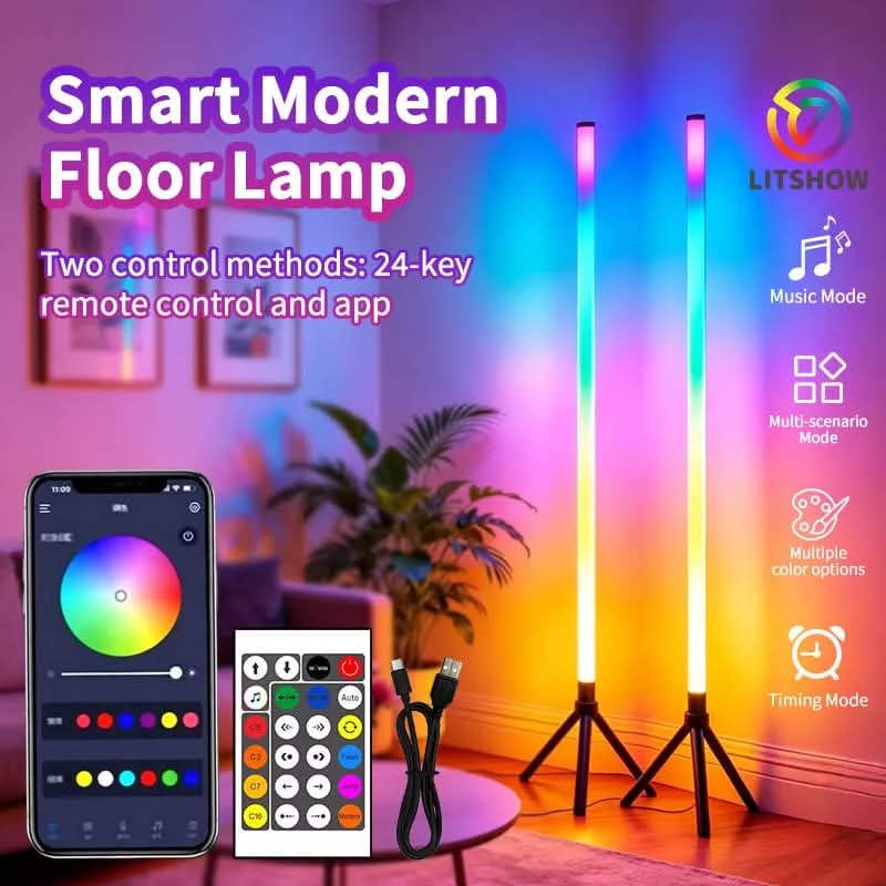 Lampe D'ambiance LED RGB Avec Télécommande et Trépieds