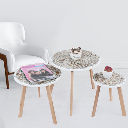 Série de 3 Tables Basses en Bois effet craquelé Motif 2