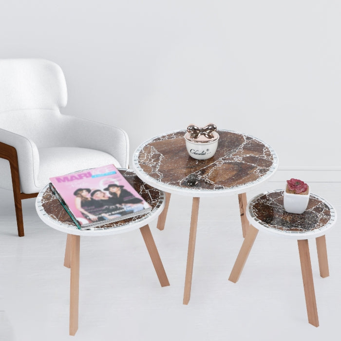 Série de 3 Tables Basses en Bois effet craquelé Motif 4