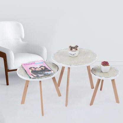 Série de 3 Tables Basses en Bois effet craquelé Motif 3