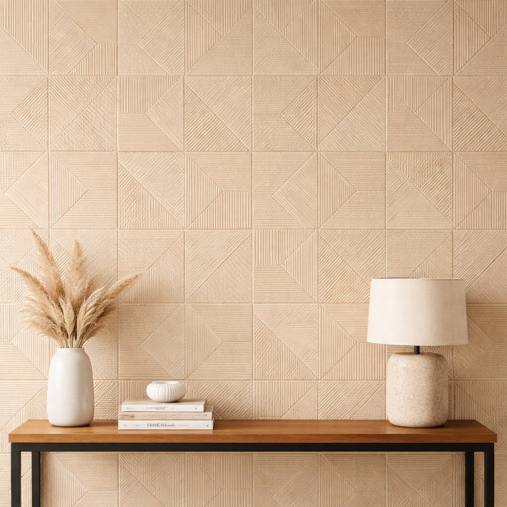 Pack de 10 Panneaux Muraux 3D Adhésifs Beige – Motif Géométrique 70×70 cm
