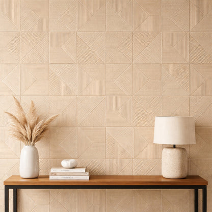 Pack de 10 Panneaux Muraux 3D Adhésifs Beige – Motif Géométrique 70×70 cm