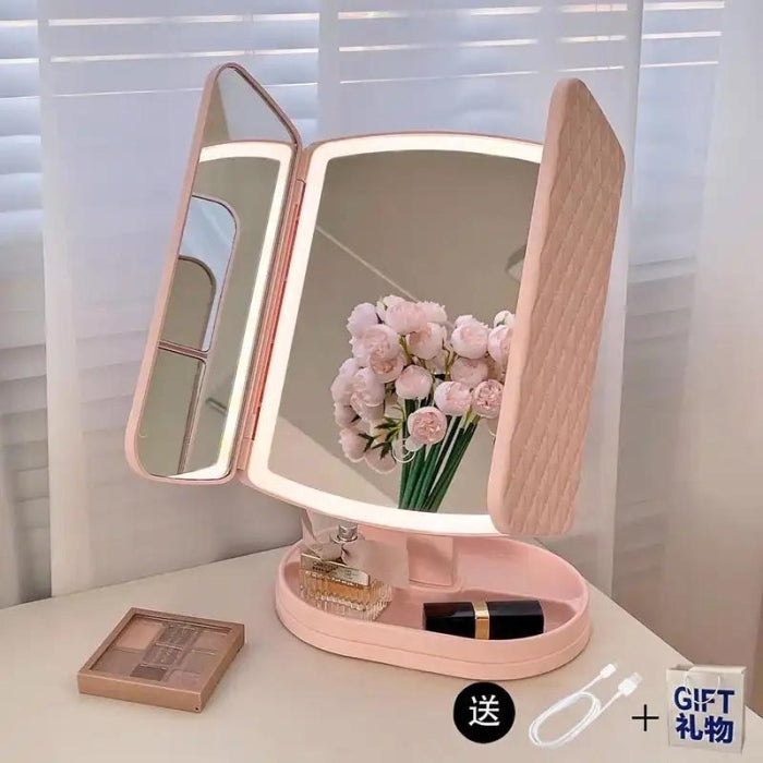 Miroir De Maquillage Pliable Éclairé 1x/2x/3x Avec Éclairage LED Rechargeable Avec USB 3 Niveaux De Lumière