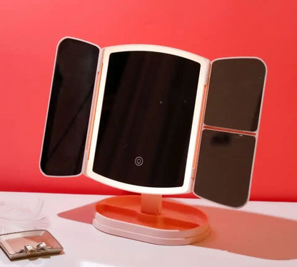 Miroir De Maquillage Pliable Éclairé 1x/2x/3x Avec Éclairage LED Rechargeable Avec USB 3 Niveaux De Lumière