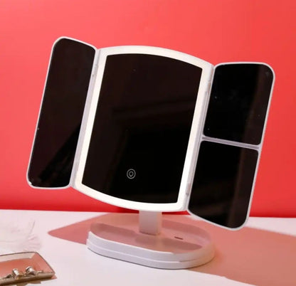 Miroir De Maquillage Pliable Éclairé 1x/2x/3x Avec Éclairage LED Rechargeable Avec USB 3 Niveaux De Lumière