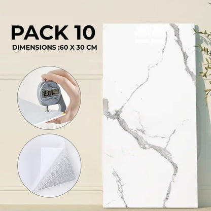 Pack de 10 Panneaux PVC Autocollant Alternative Au Marbre 60 x 30 cm - WMB-007 - Blanc modèle 1