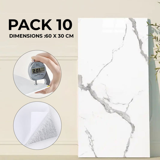 Pack de 10 Panneaux PVC Autocollant Alternative Au Marbre 60 x 30 cm - WMB-007 - Blanc modèle 1