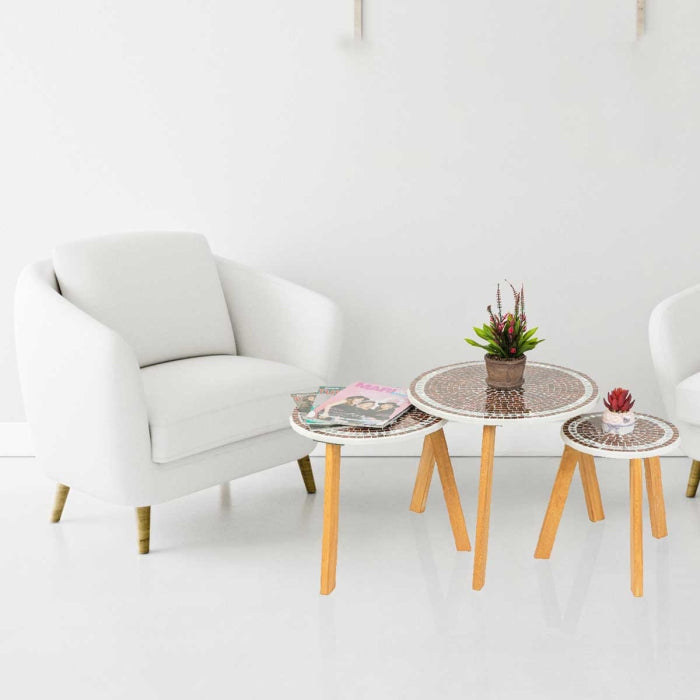 Série De 3 Tables Basses En Bois Effet Mosaïque Motif 3