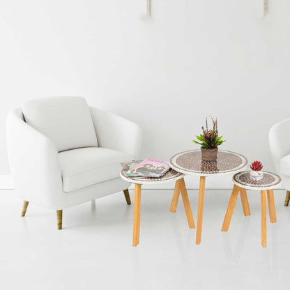 Série De 3 Tables Basses En Bois Effet Mosaïque Motif 3