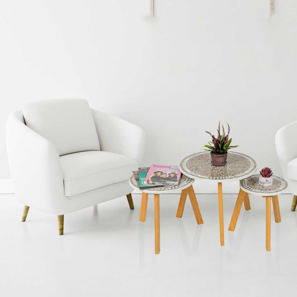 Série de 3 Tables Basses en Bois effet mosaïque Motif 2