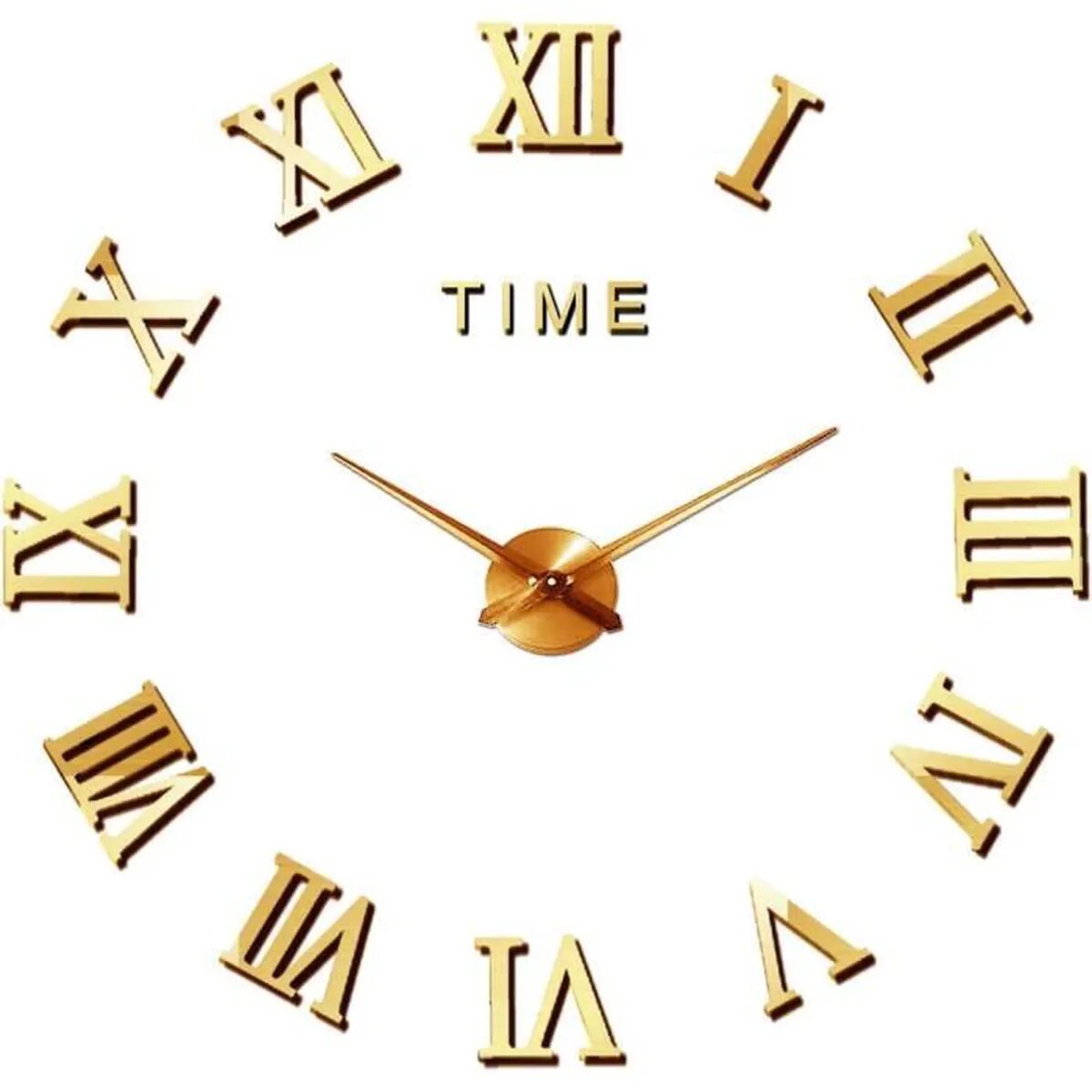 Montre murale Dorée 3D autocollant Chiffres romains 90 cm